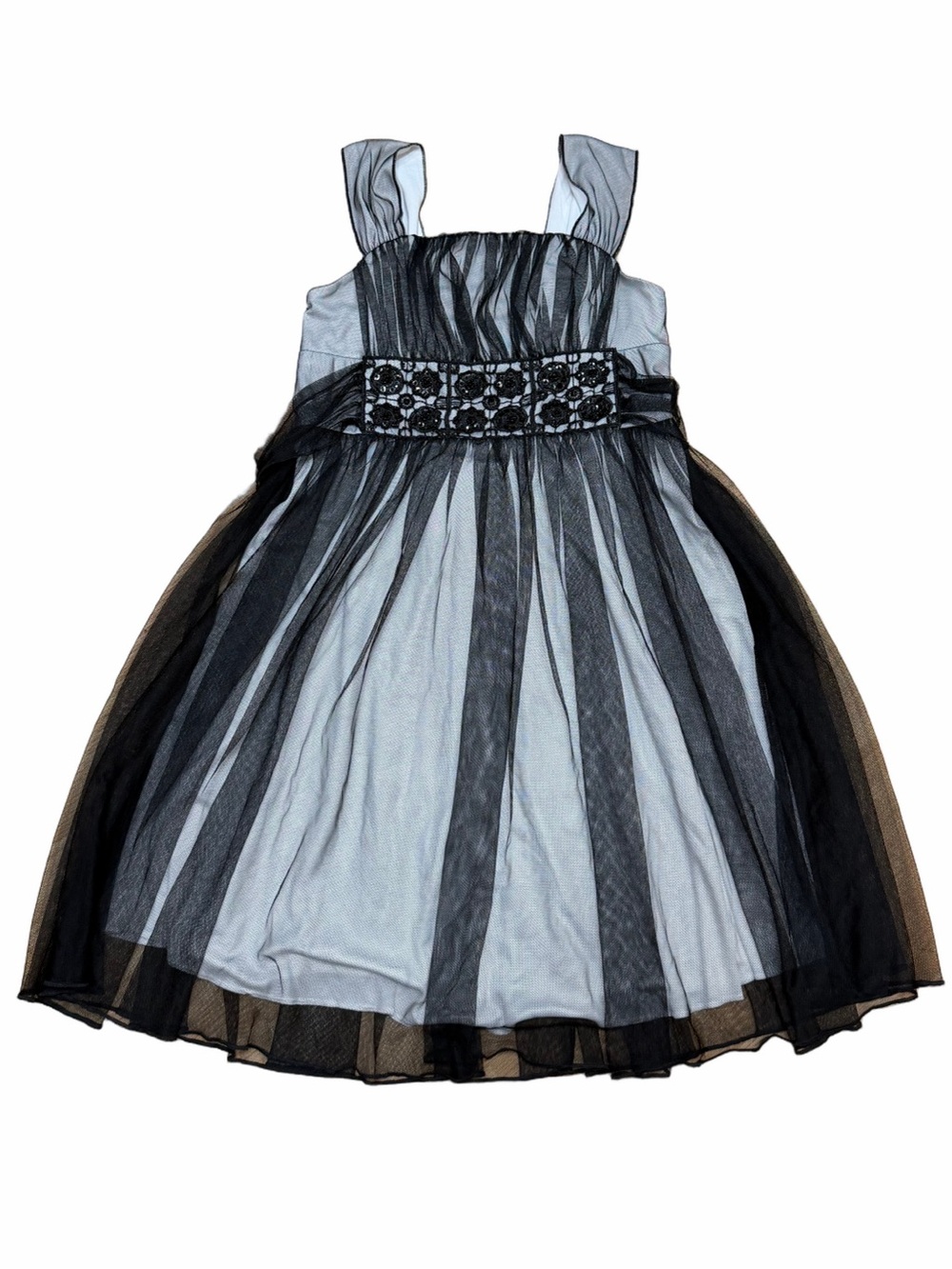 myMichelle Girls 16 Black Gray Tulle Formal Dress Floral Sequin Waist Party
